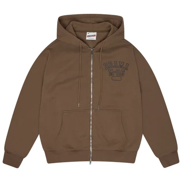 BROWN DISTRESSED COLLEGE ZIP UP